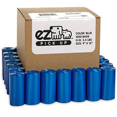 EZ PICK UP 1000 blue bags case, bulk supply for daily dog walks.
