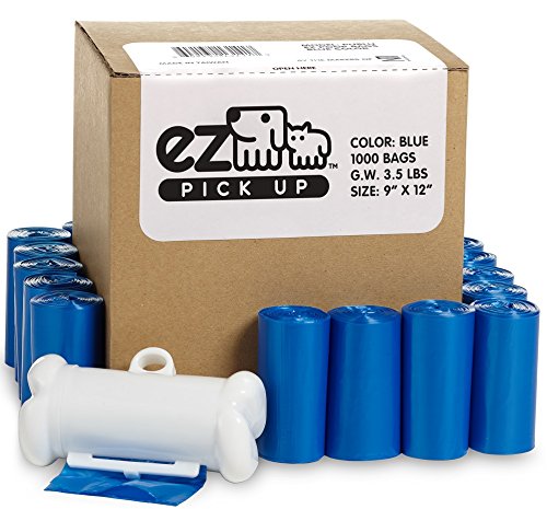 EZ PICK UP dispenser with blue bags and 9x12 size for easy cleanup.