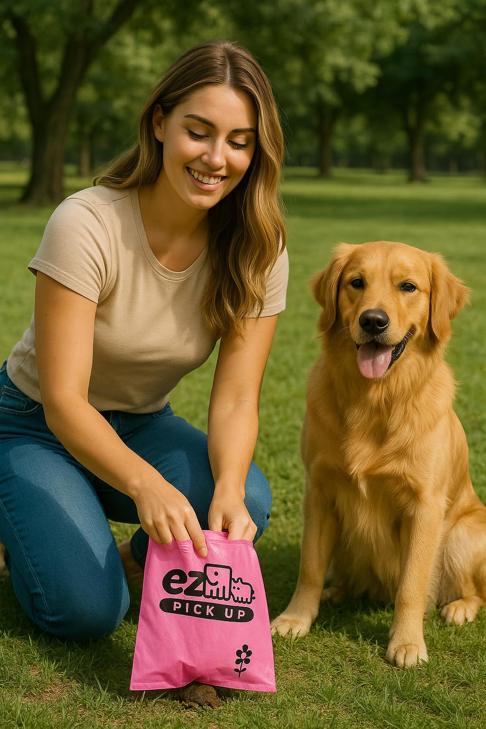 EZ PICK UP pink bags ideal for cat litter cleanup tasks.