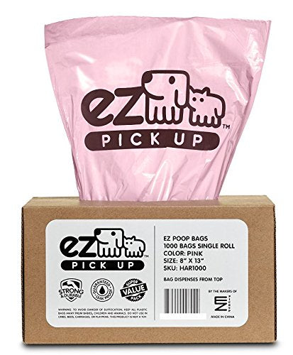 EZ PICK UP pink bags in the dispensing box for quick cleanup.
