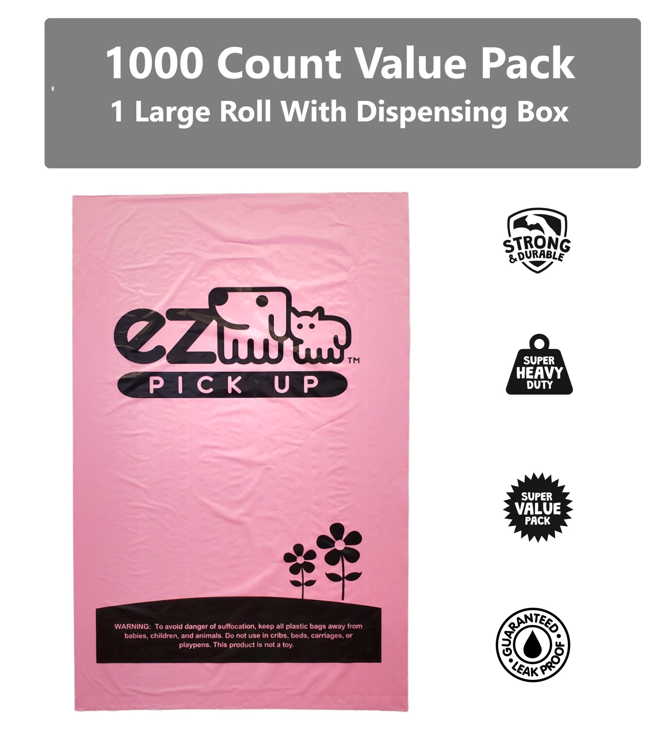 EZ PICK UP pink bags in action during dog pickup cleanup.