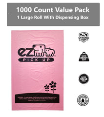 EZ PICK UP pink bags in action during dog pickup cleanup.
