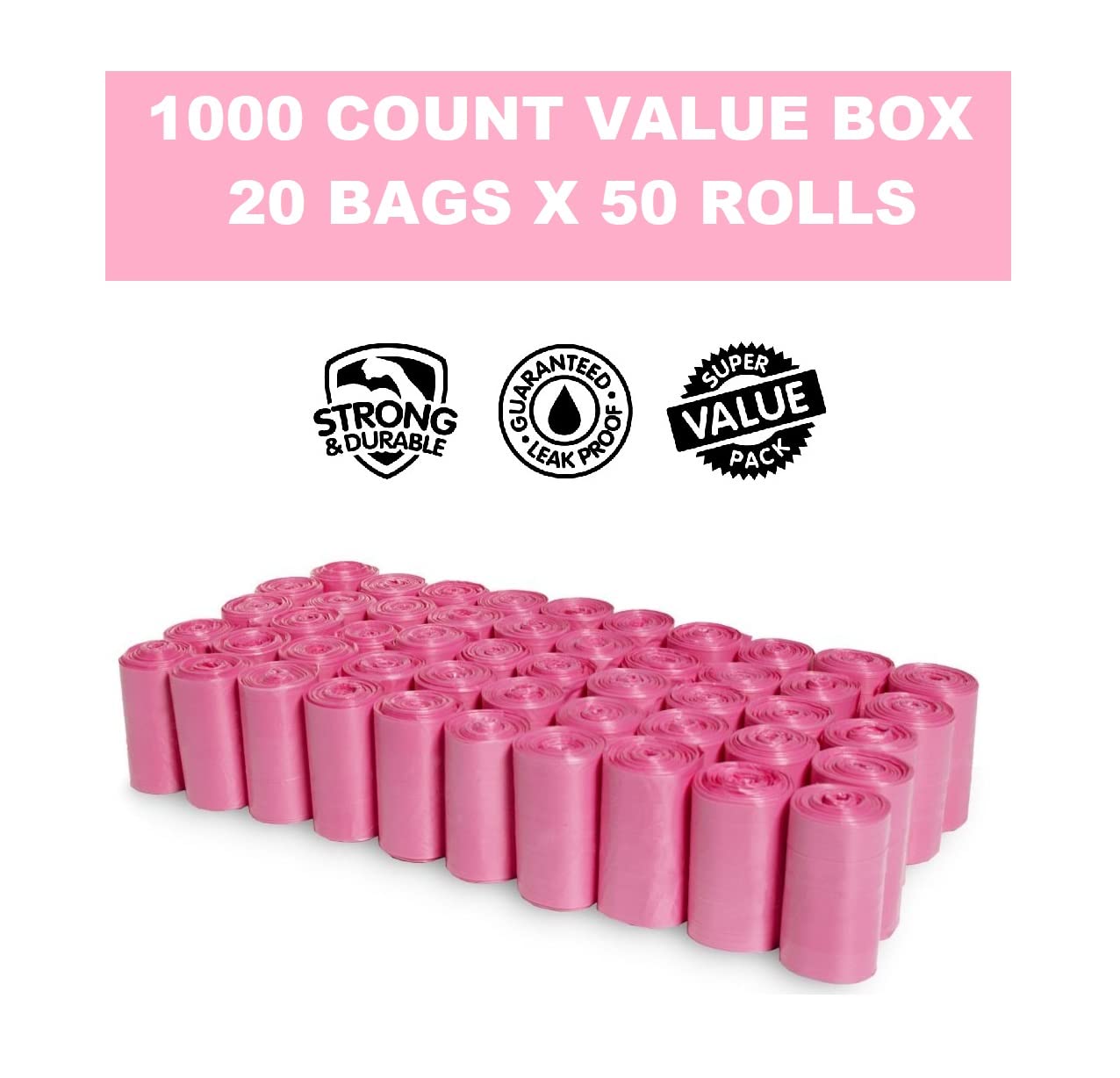 EZ PICK UP pink poop bags 9x12 size ideal for dog waste.