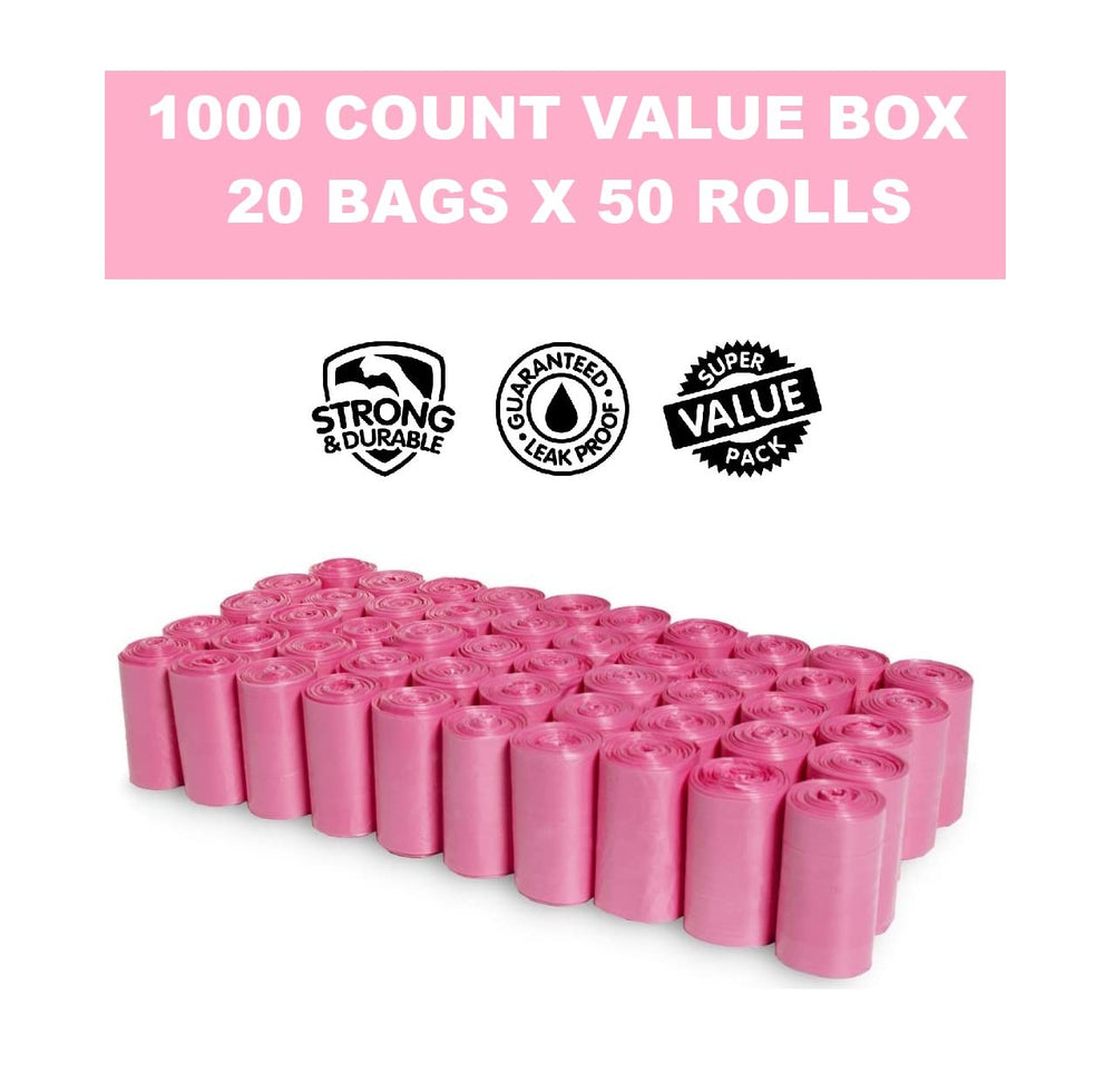 EZ PICK UP pink poop bags 9x12 size ideal for dog waste.