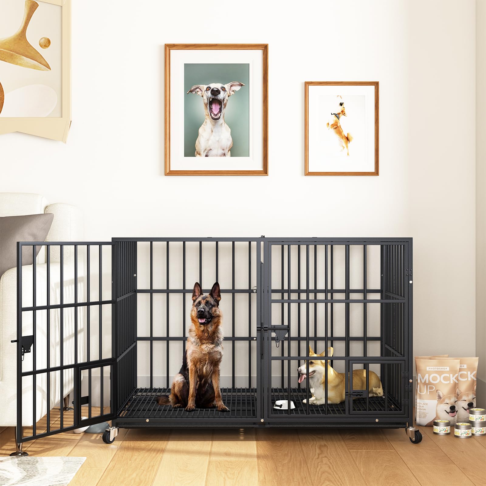 EZ4ENCE dog crate 54-inch side detailed highlights sturdy build for heavy-duty containment.