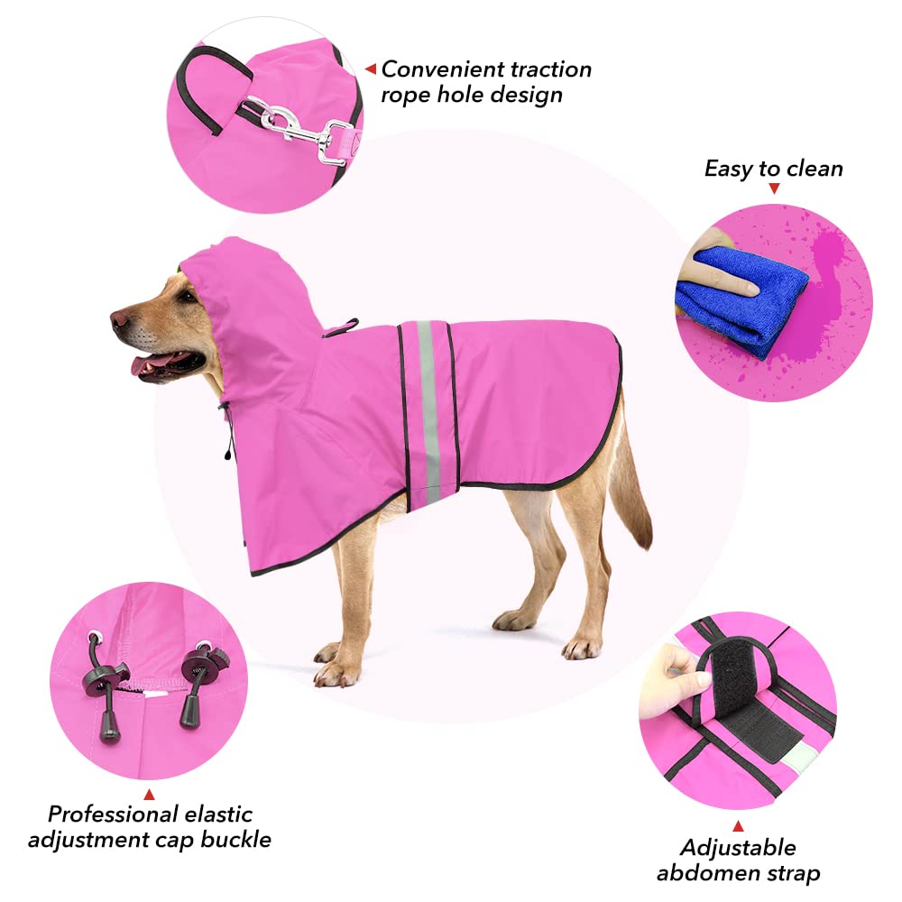 Ezierfy adjustable dog raincoat with belly and chest straps ensures a secure fit.