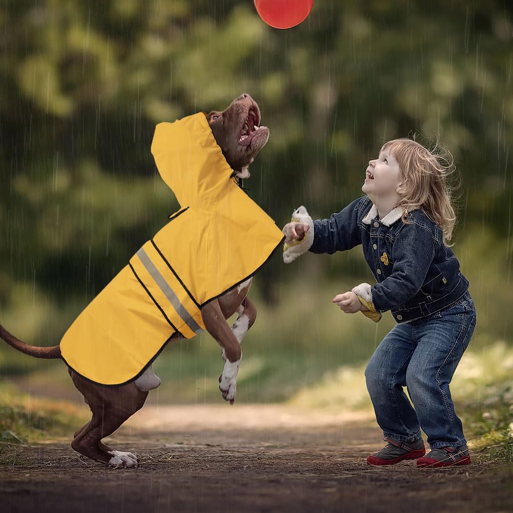 Ezierfy Raincoat Dogs hood with elastic cap buckle for snug weather protection.