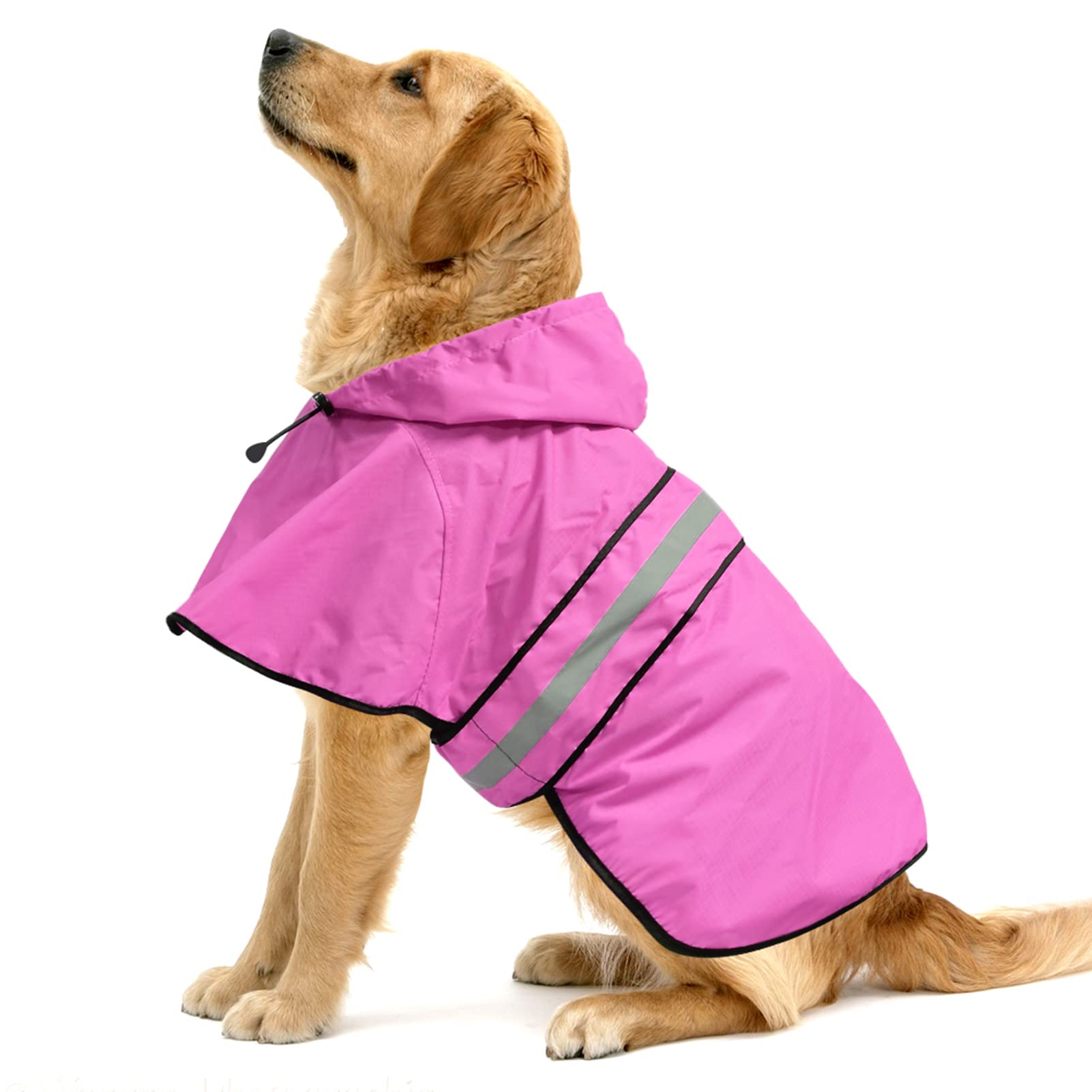 Ezierfy reflective dog rain coat pink large front view shows waterproof protection for daily walks.