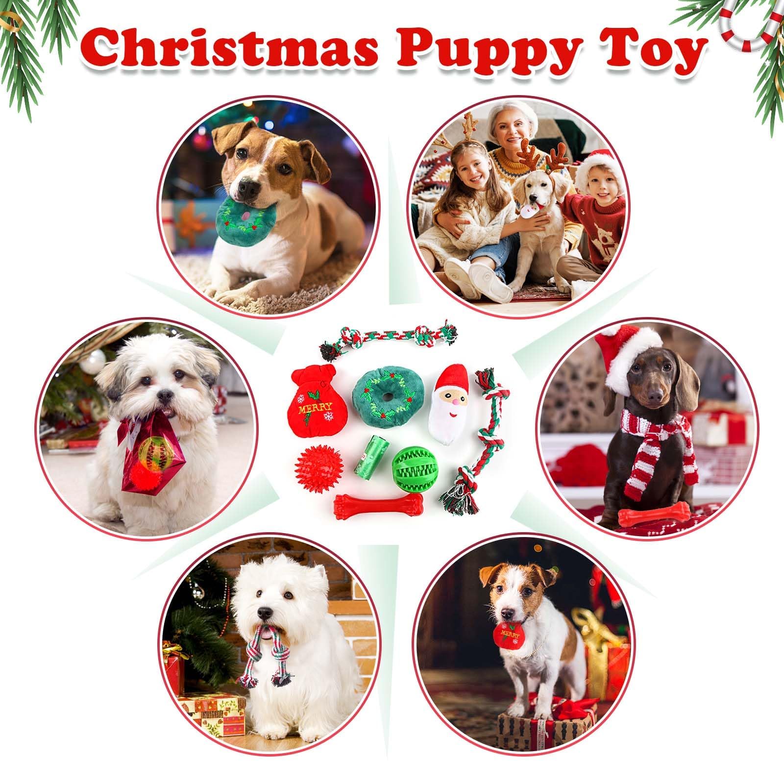 EZIYIN Christmas dog toys 9pack rubber chew for teething comfort