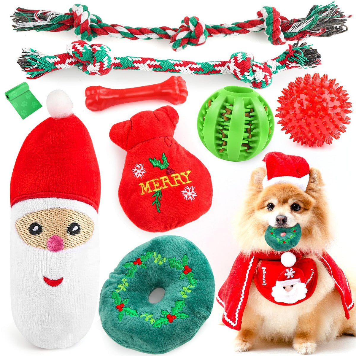 EZIYIN Christmas dog toys 9pack wide view, holiday fun and interactive play for small dogs