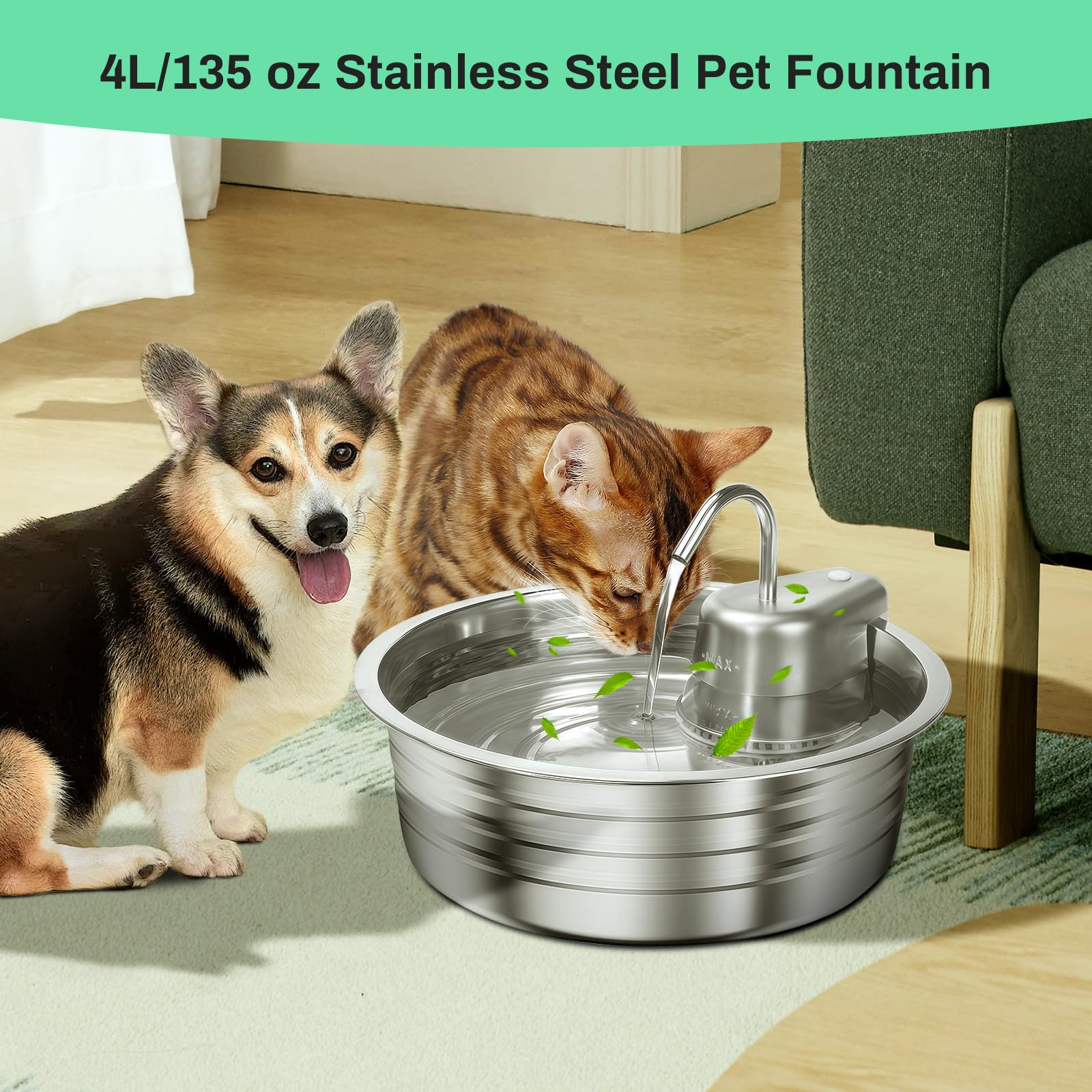 EZMioo cat water fountain ideal for households with multiple pets indoors.
