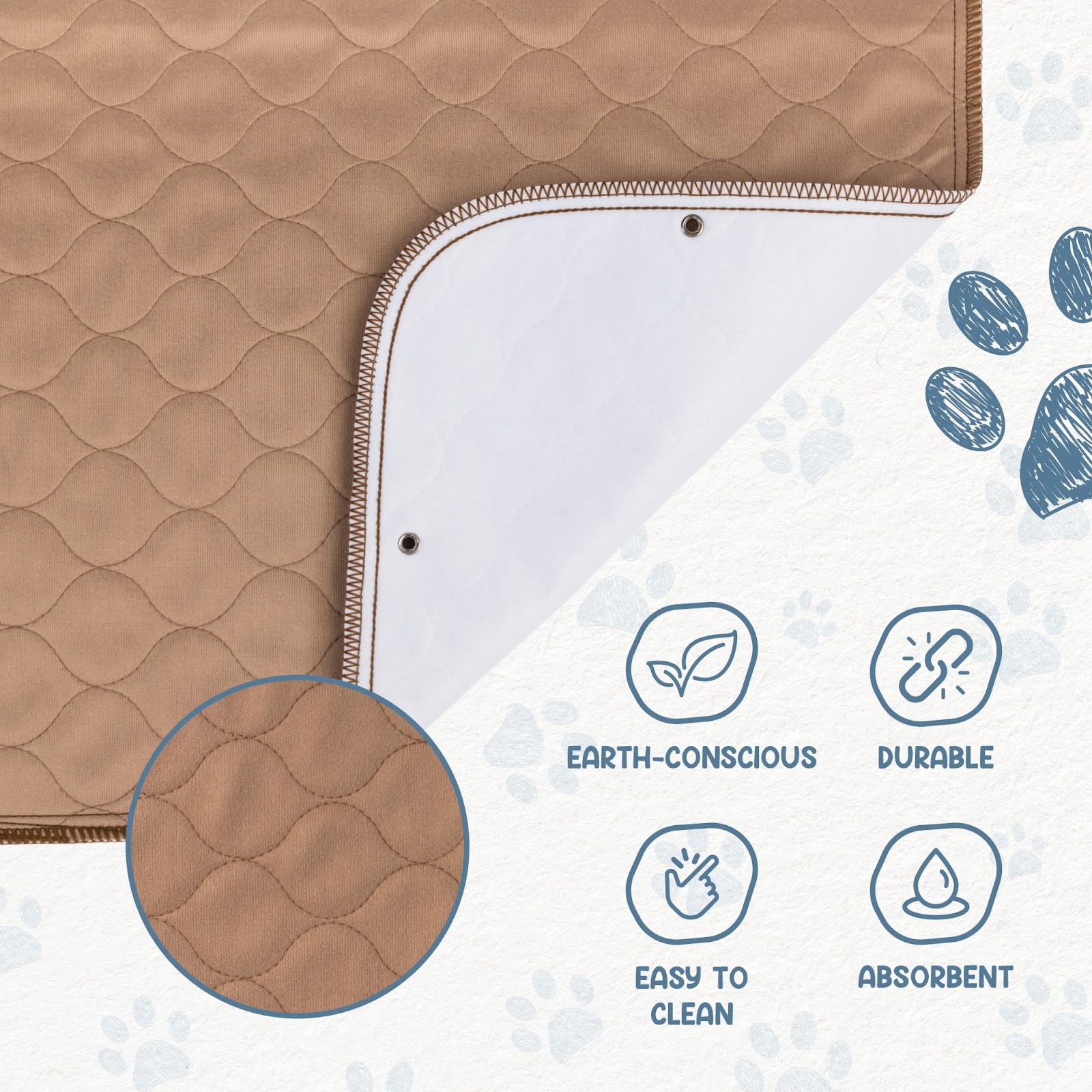 EZwhelp reusable dog pee pad rounded corners provide snug crate fit and reduced spill risk.