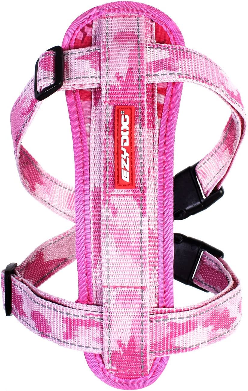 EzyDog chest plate no-pull harness close-up showing escape-proof fit for daily walks