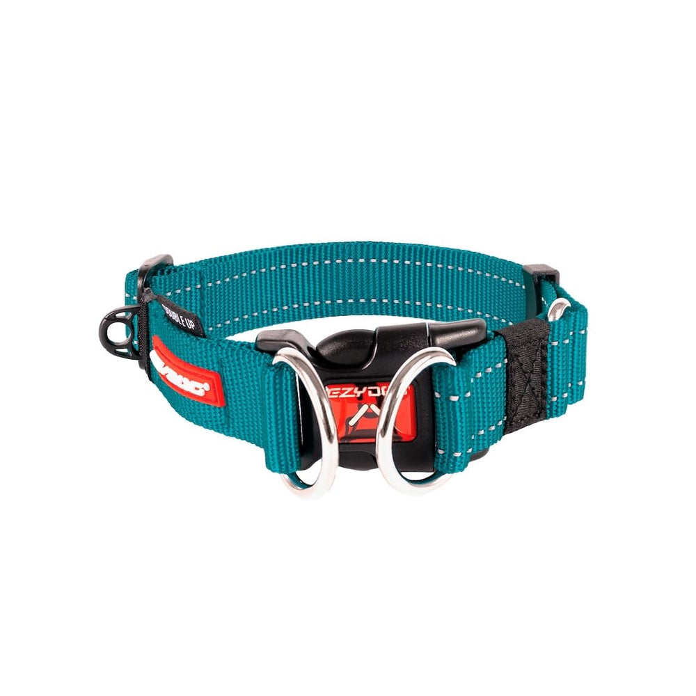 EzyDog Double Up dog collar dual D-rings teal improves leash security during walks