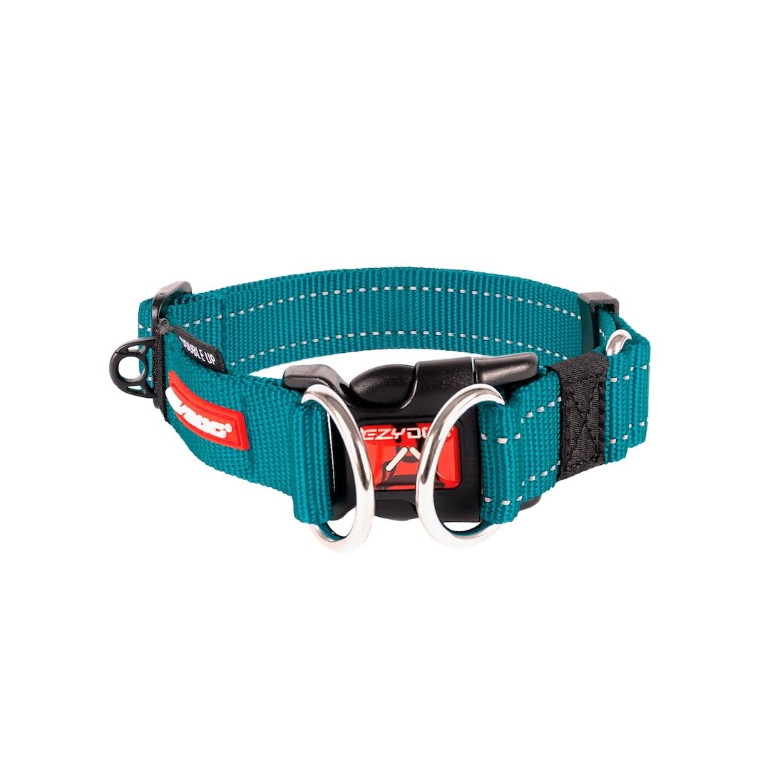 EzyDog Double Up dog collar dual D-rings teal improves leash security during walks