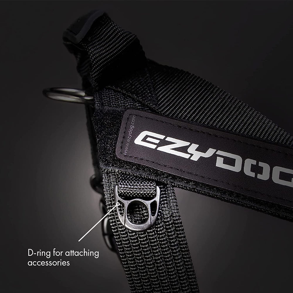 EzyDog Express Harness reflective stitching boosts visibility on night walks.