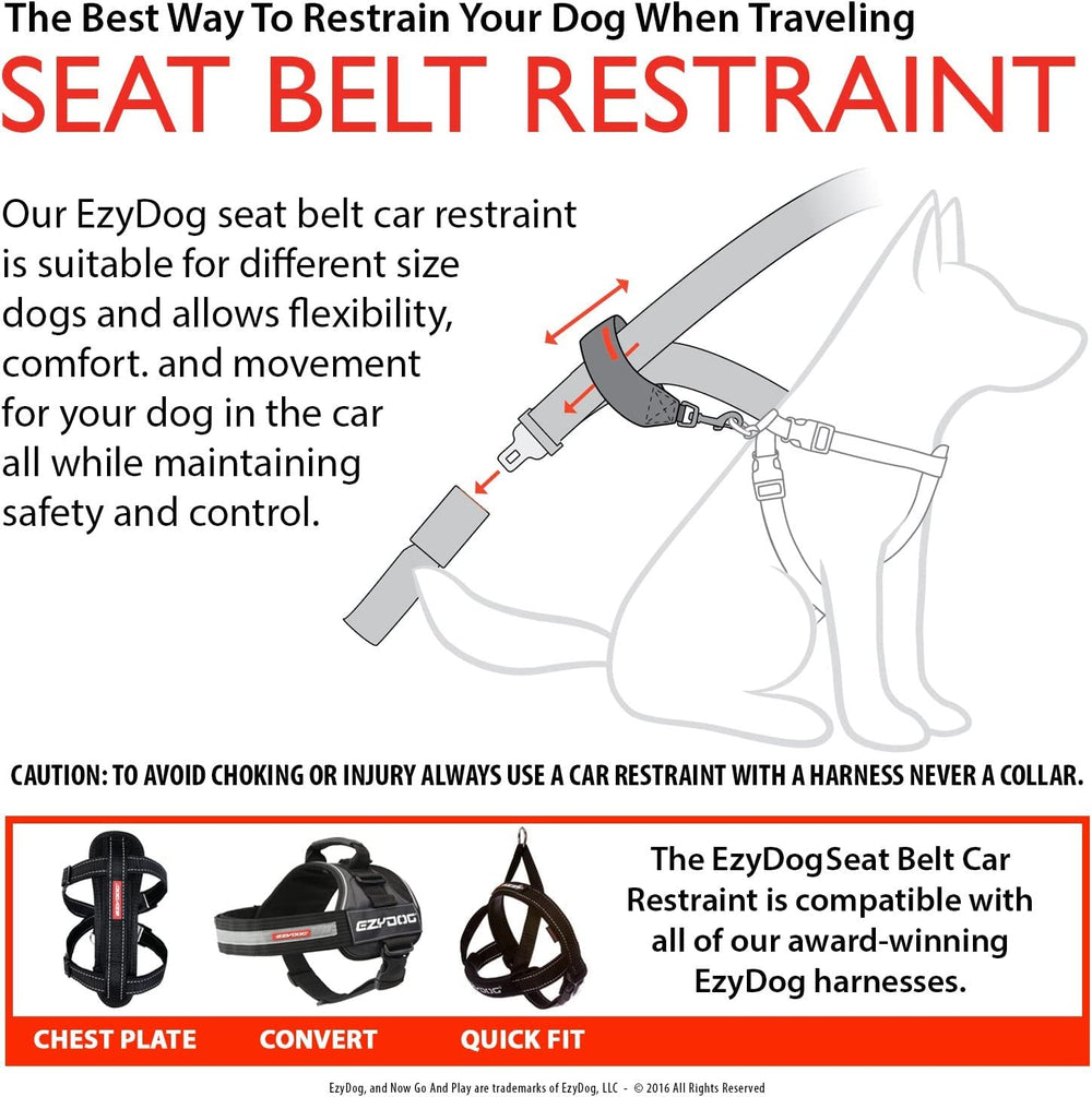 EzyDog seatbelt webbing closeup shows abrasion-resistant nylon durability.