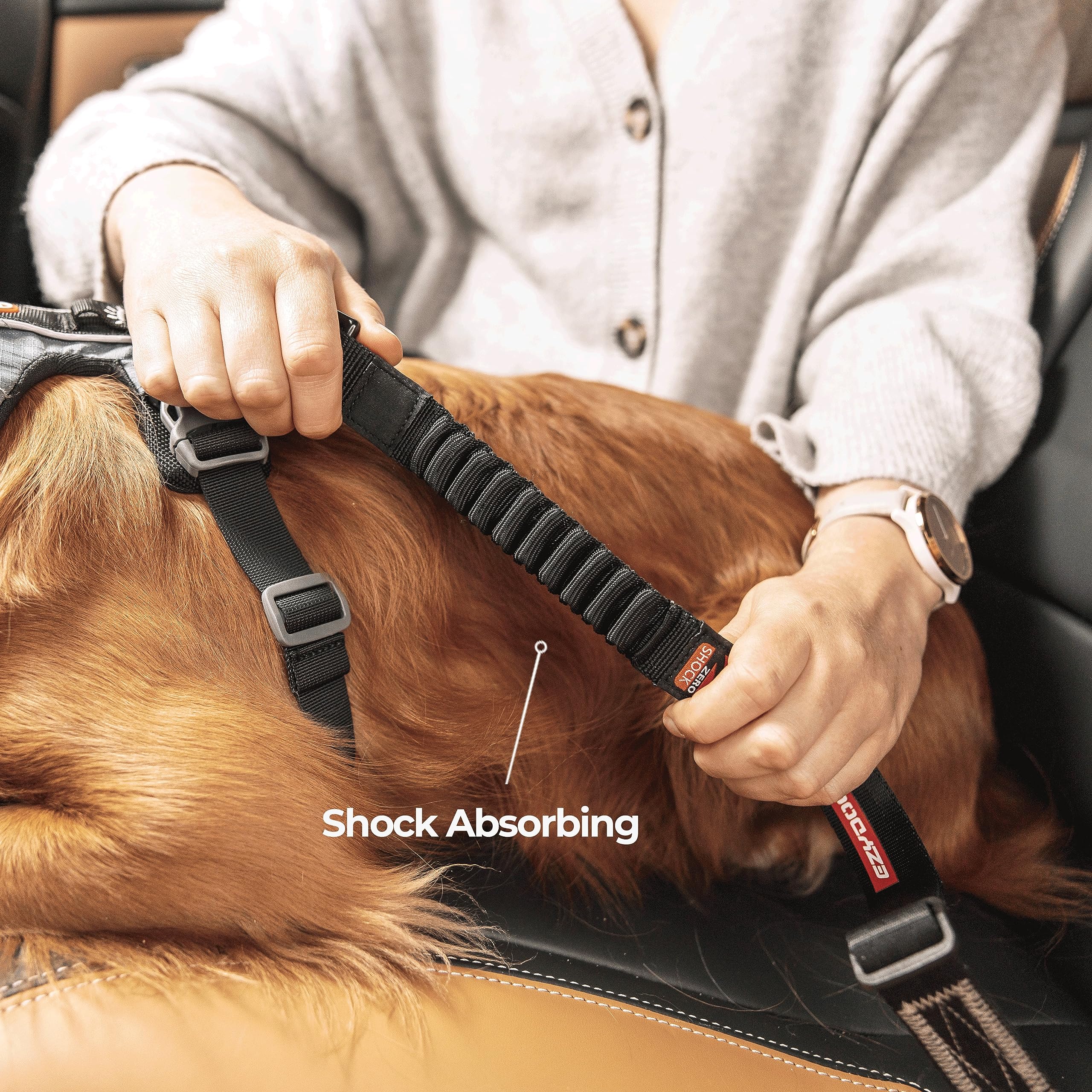ezydog zero shock webbing close-up highlights durable nylon seat belt for tough travel