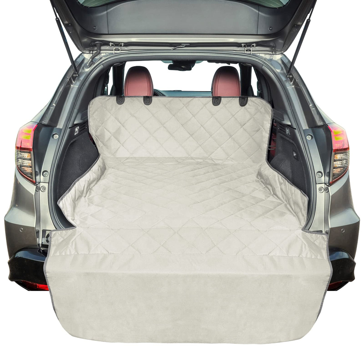 F-color SUV Cargo Liner beige cover showing universal fit and stability.