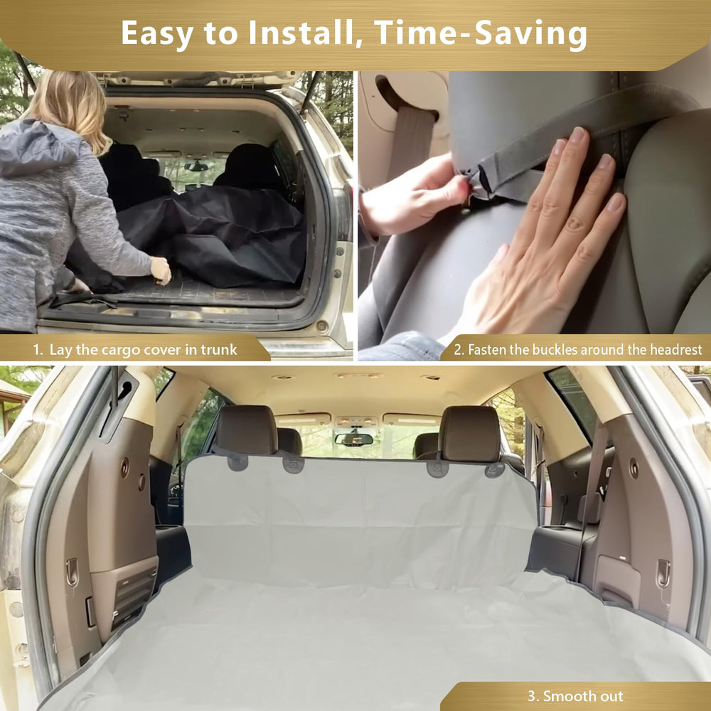 F-color SUV Cargo Liner beige being wiped clean for easy maintenance.