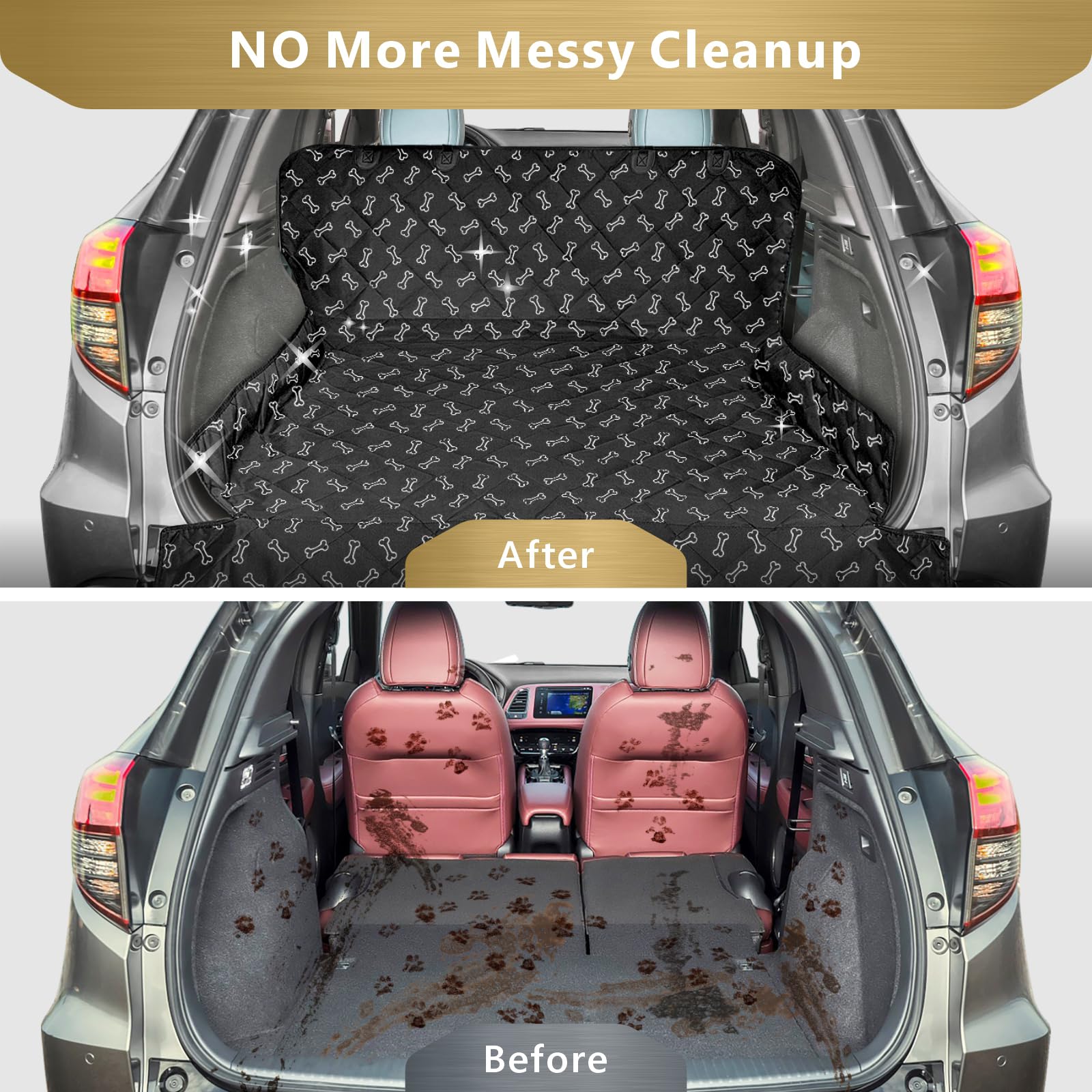 F-color SUV Cargo Liner bumper flap detail shows easy leveling and extra protection.