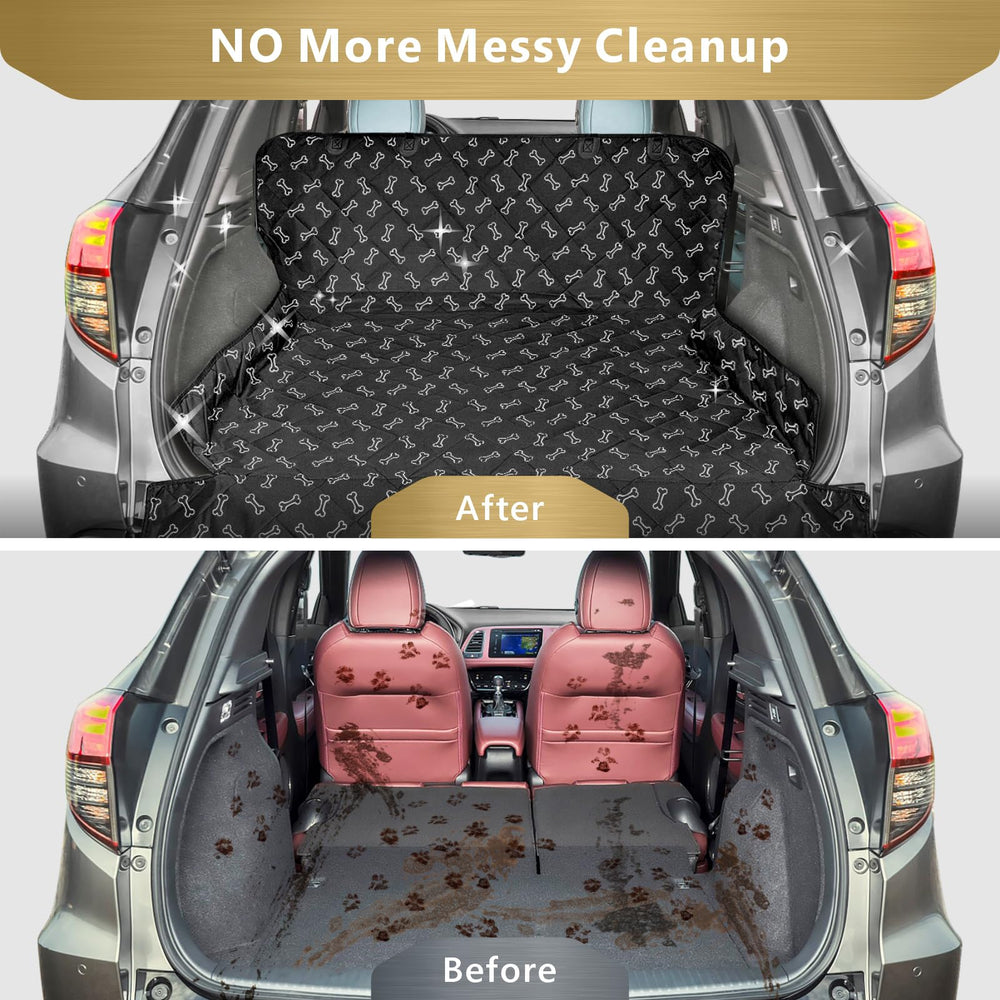 F-color SUV Cargo Liner bumper flap detail shows easy leveling and extra protection.