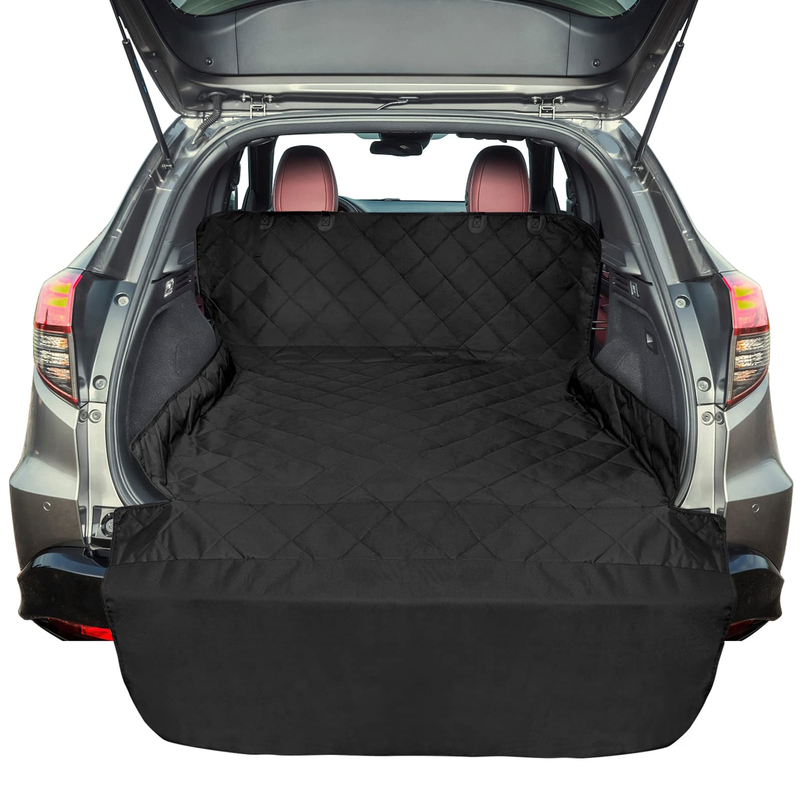 F-color SUV cargo liner cover demonstrates universal-fit protection for spacious cargo areas.