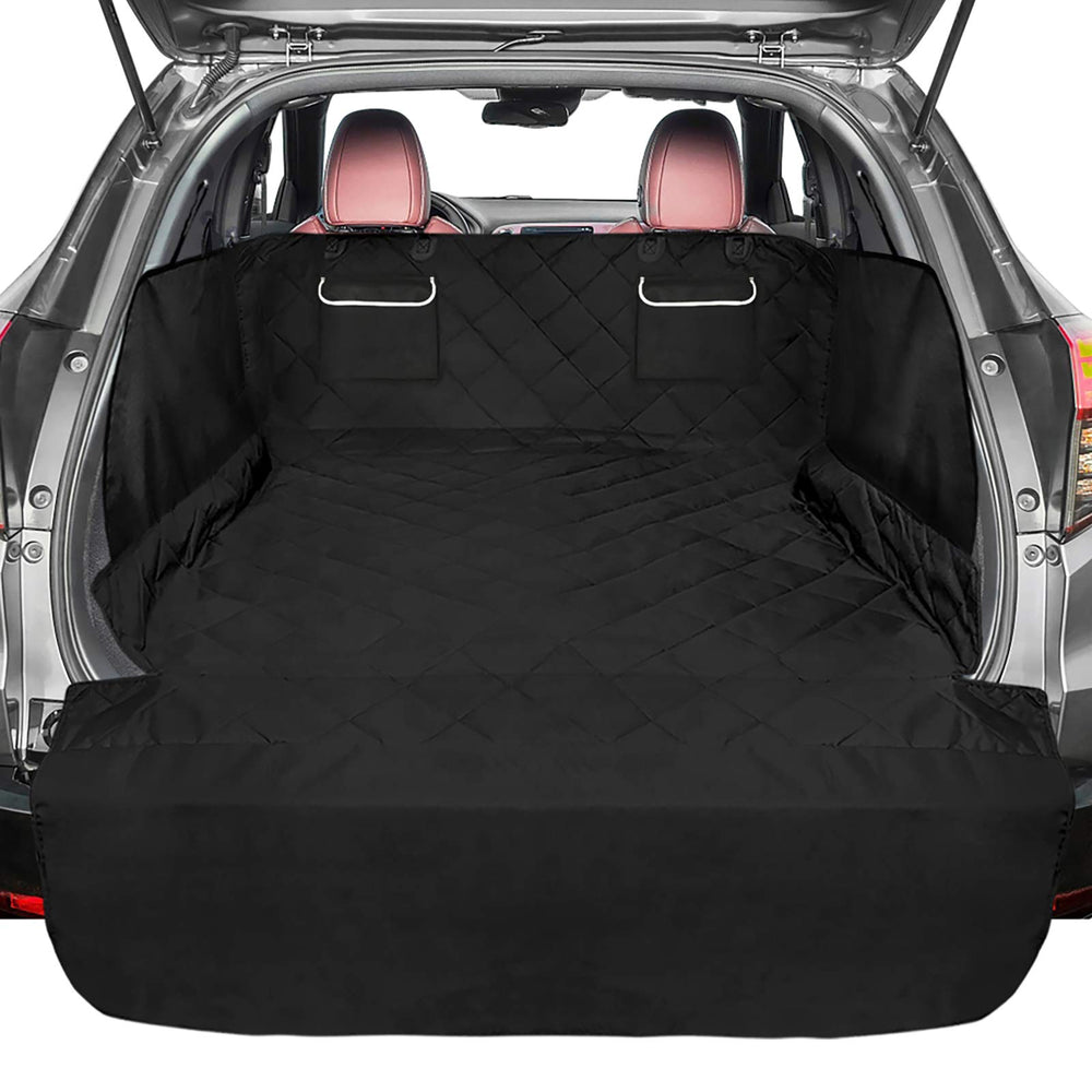 F-color SUV Cargo Liner provides full-coverage protection for dogs in large vehicles.