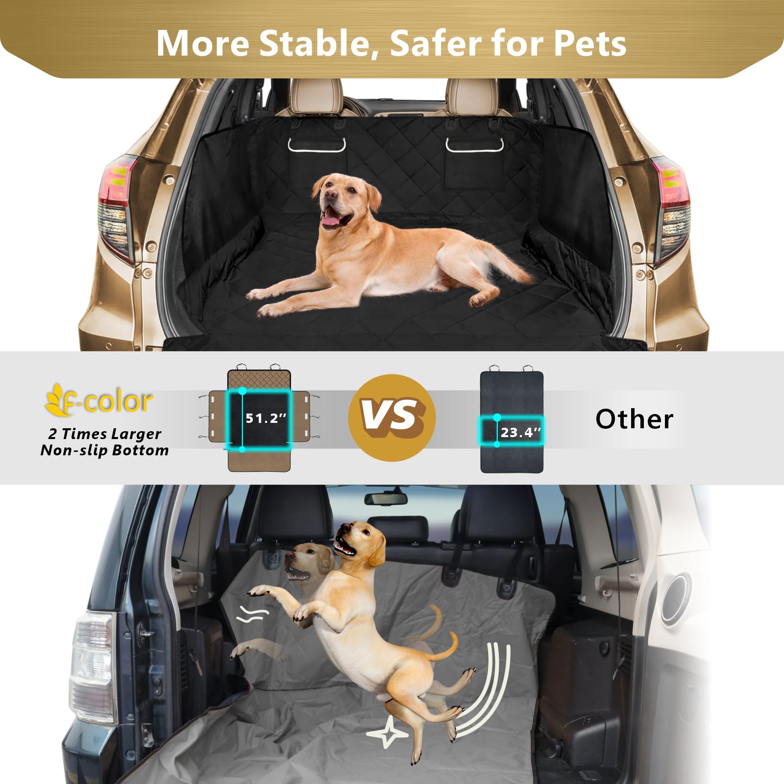 F-color SUV Cargo Liner installs in minutes with quick-release buckles and Velcro.