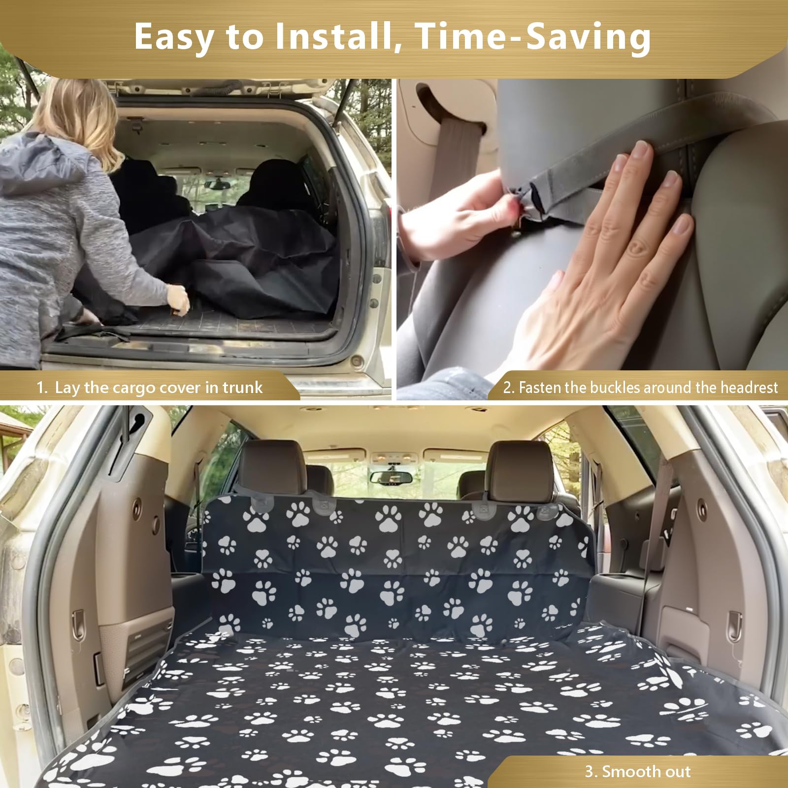 F-color SUV Cargo Liner quick-install straps and anchors simplify setup.