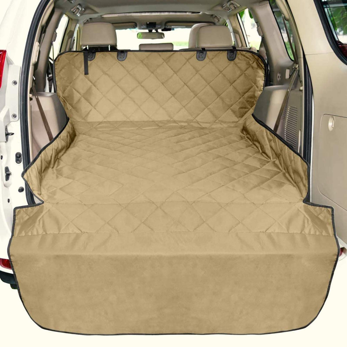 F-color SUV Cargo Liner full-coverage protects cargo area during family road trips.