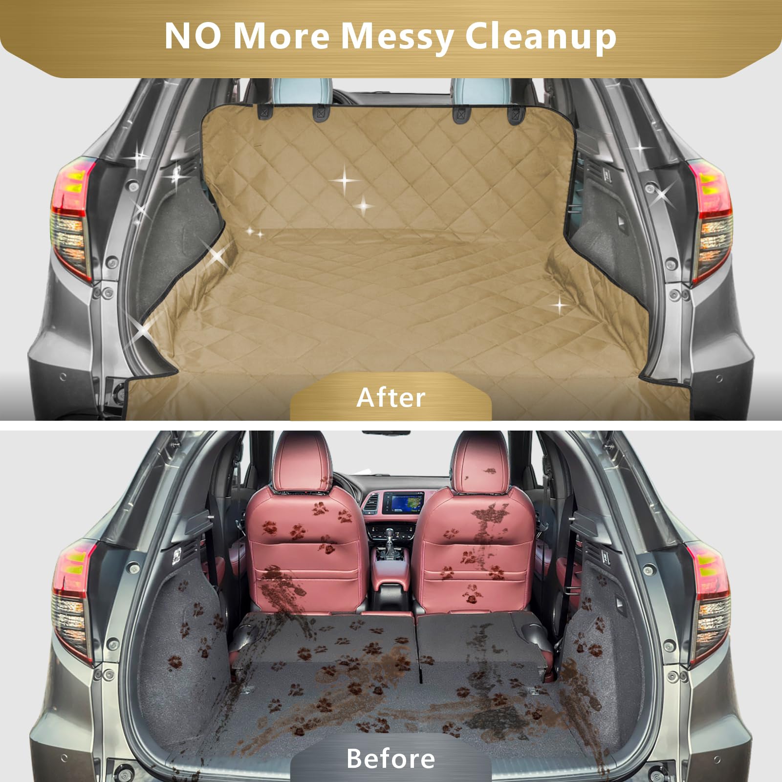 F-color SUV Cargo Liner water-resistant layers guard against spills and muddy paws.