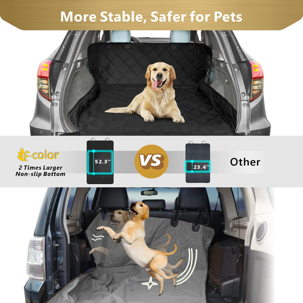 F-color water-resistant liner demonstrates spill protection for paws and drool.