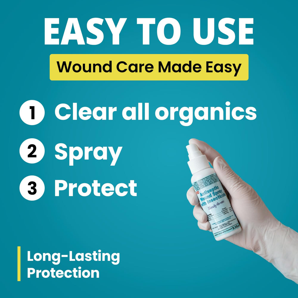 F10 antiseptic wound spray used to deter insects around the wound area.
