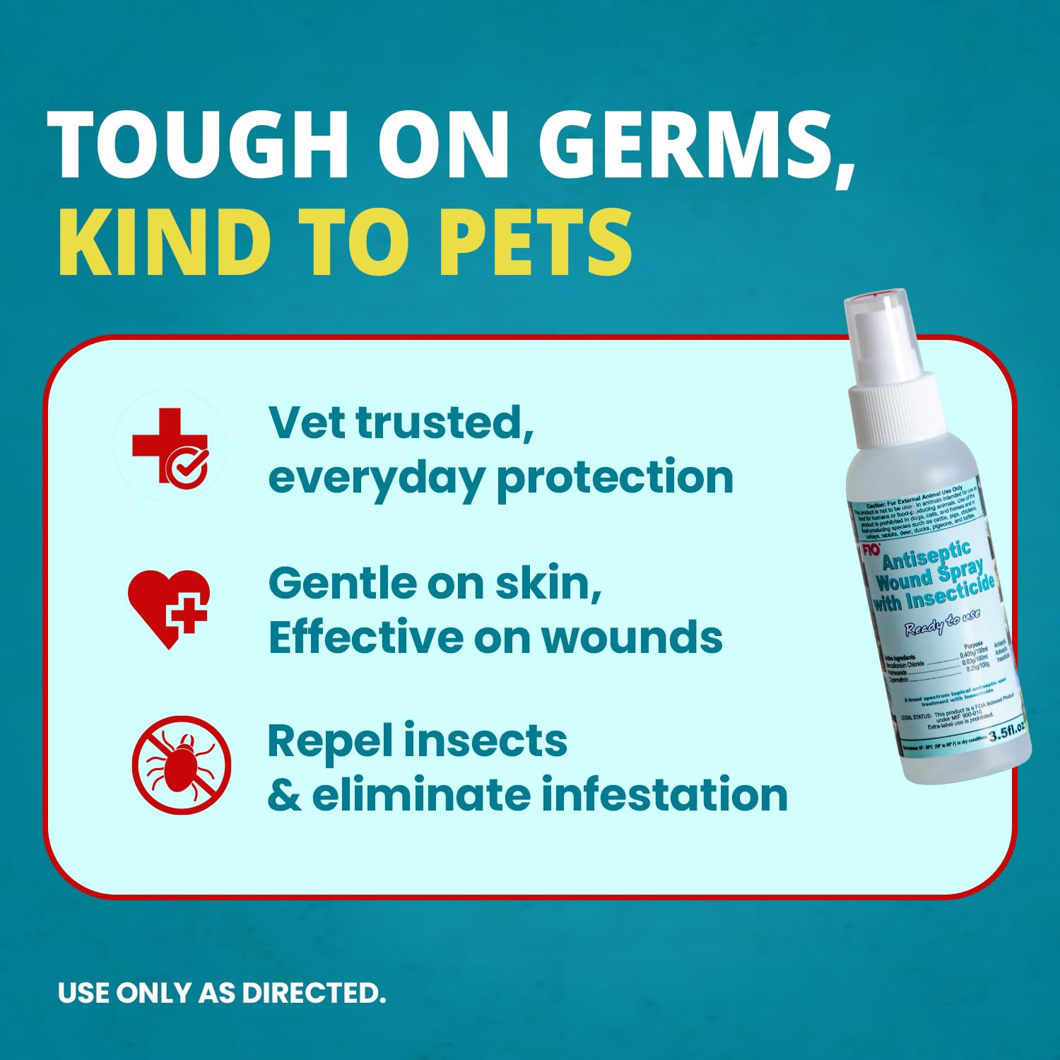 Close-up of F10 bottle label highlighting antimicrobial protection and usage.