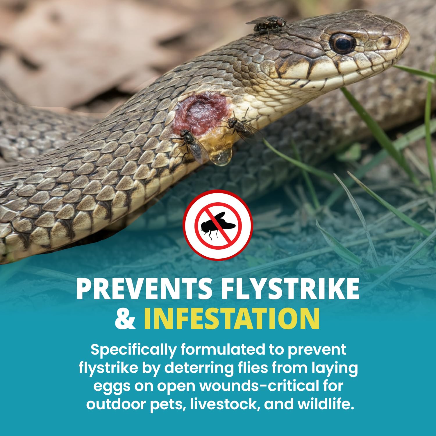 F10 antiseptic wound spray applied to a reptile wound for infection prevention.