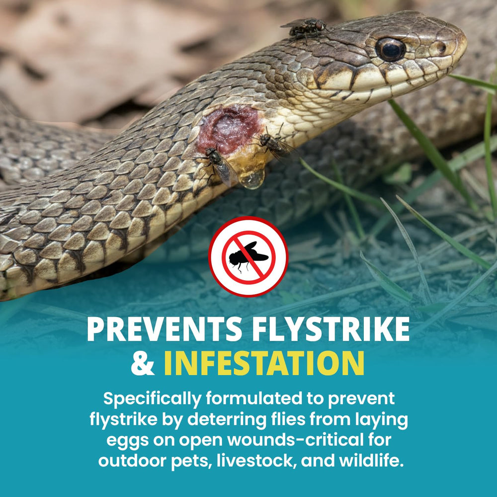 F10 antiseptic wound spray applied to a reptile wound for infection prevention.