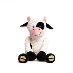 Fabdog Floppies Cow Toy close-up showing durable plush squeaker for interactive play