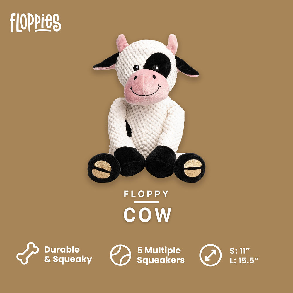 Fabdog Floppies Cow Toy in action for fetch and gentle tug sessions