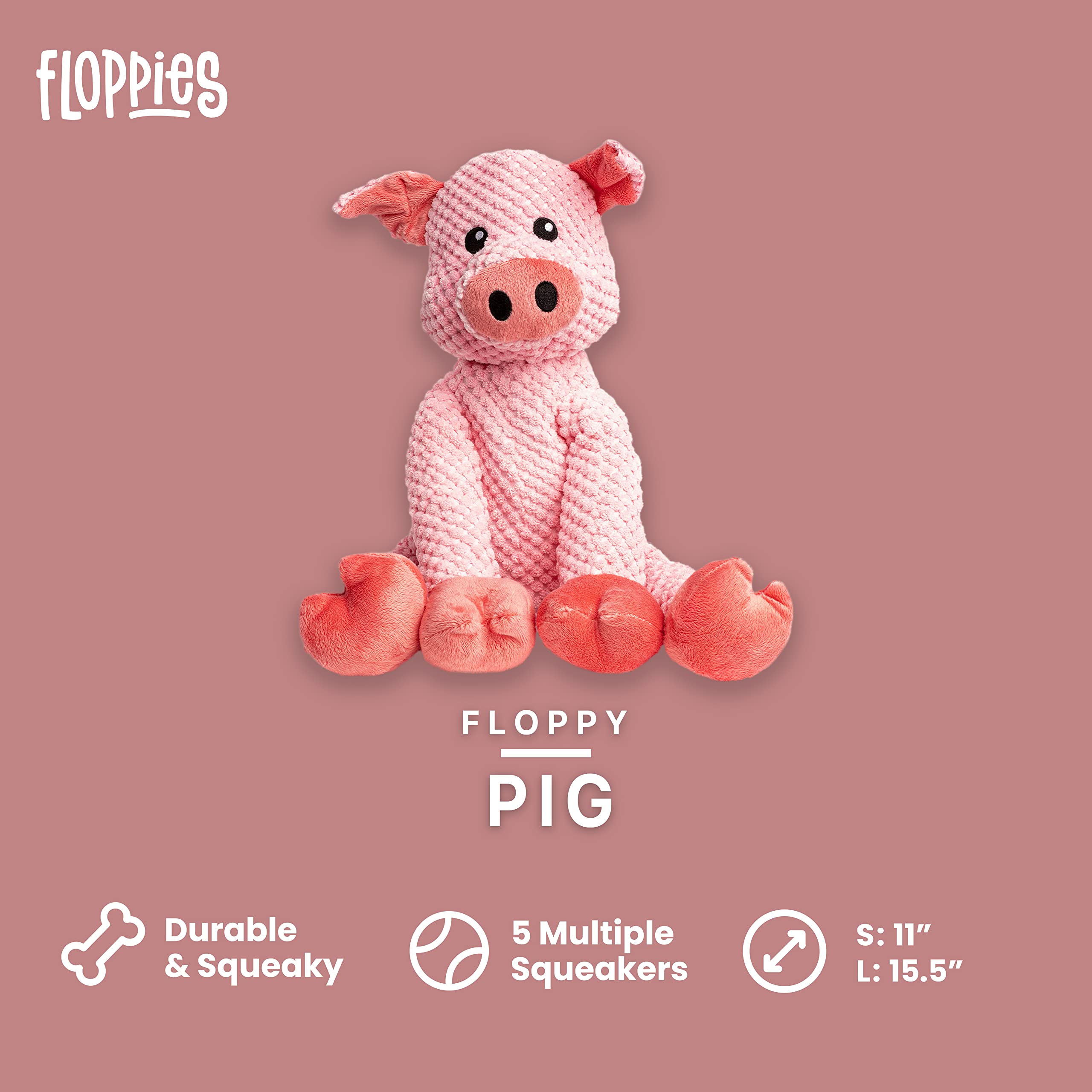 Fabdog Floppy Pig Toy side view highlighting easy-to-grip shape for small dogs