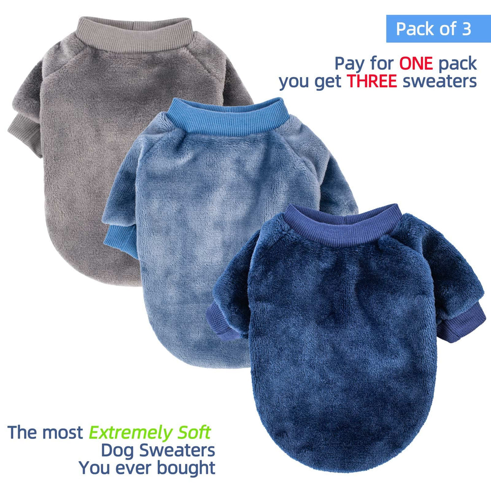 FabriCastle small dog sweaters blue pack3 front view keeps pets comfortable in cold weather.