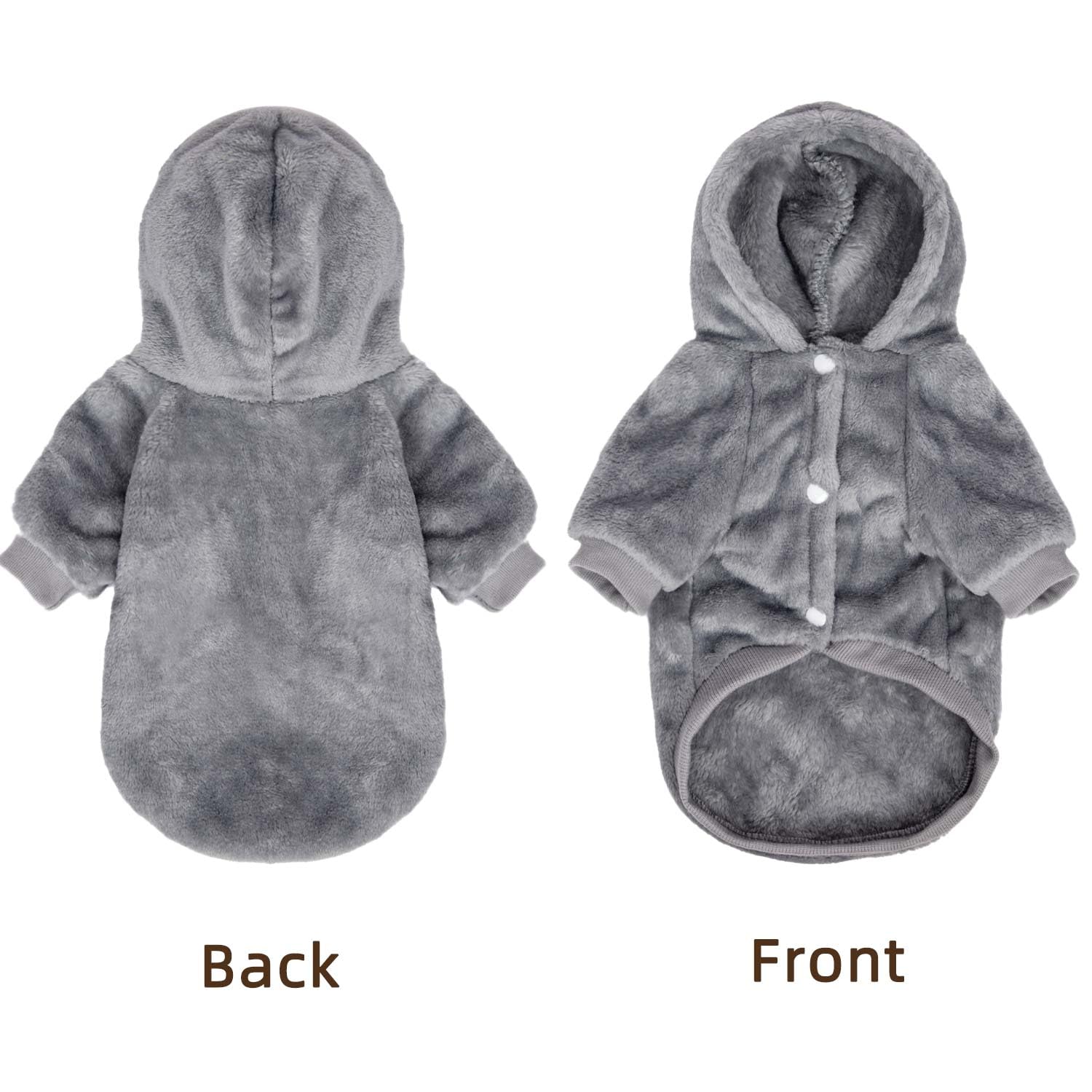 FABRICASTLE dog hoodie light grey back view, secure fit for tiny dogs during daily walks.