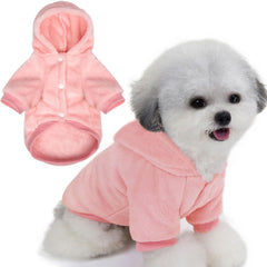 FABRICASTLE dog hoodie pink front view shows cozy warmth for small dogs.