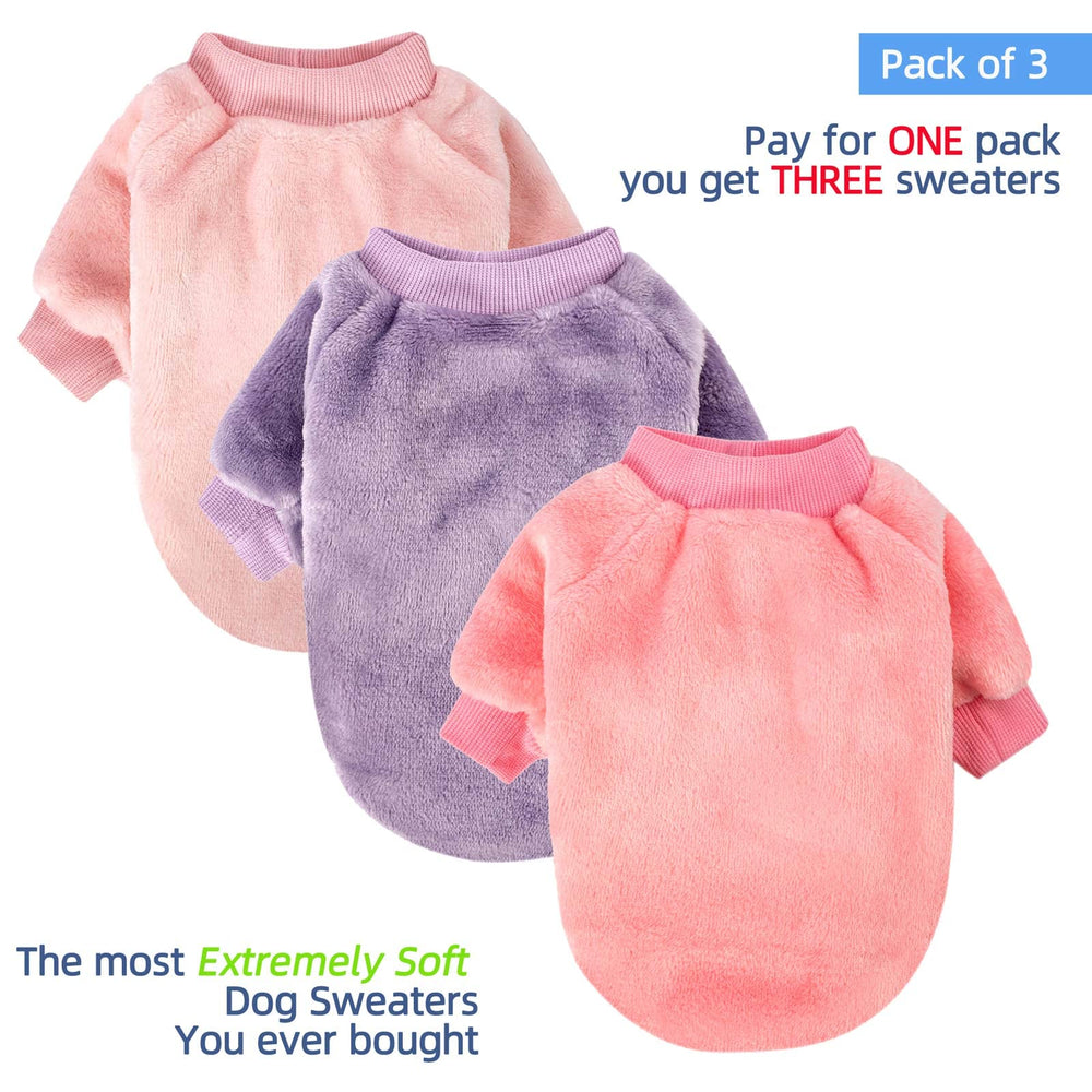 FABRICASTLE dog sweater purple back view; snug fit for cold-weather outings