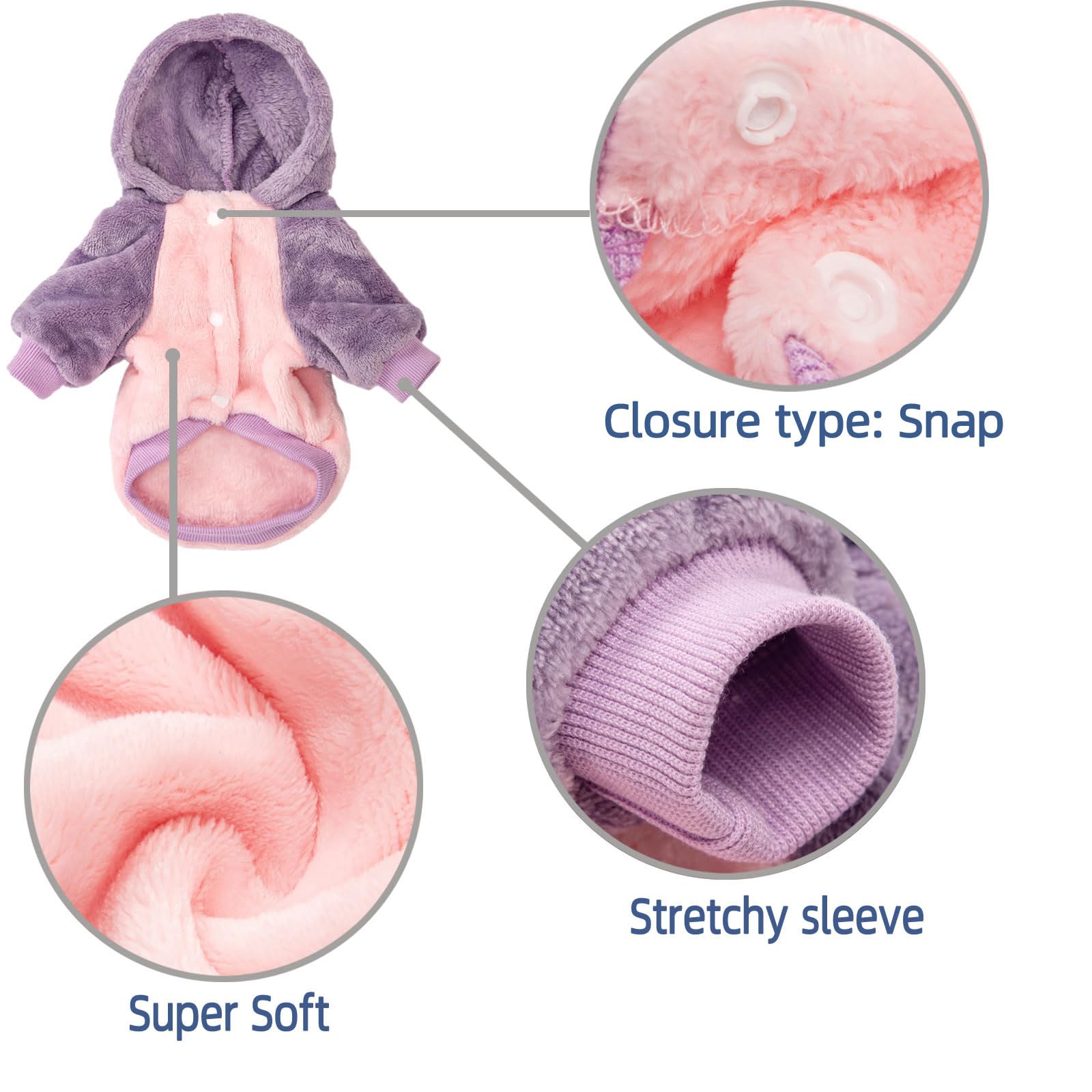 FabricCastle small-dog coat closeup shows flexible breathable fit.