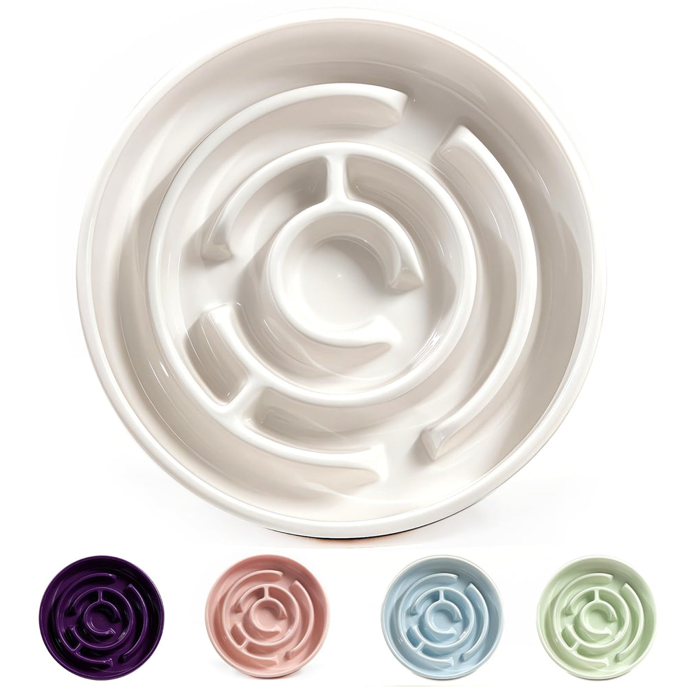 Facdiary ceramic slow-feeder bowl with anti-slip base keeps meals steady.