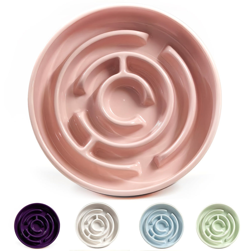 Facdiary ceramic slow feeder pink bowl slows meals for calmer mealtime