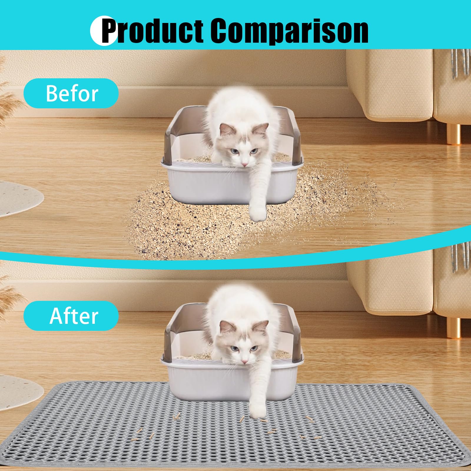 FADEYJ cat litter mat anti-slip backing keeps mat in place