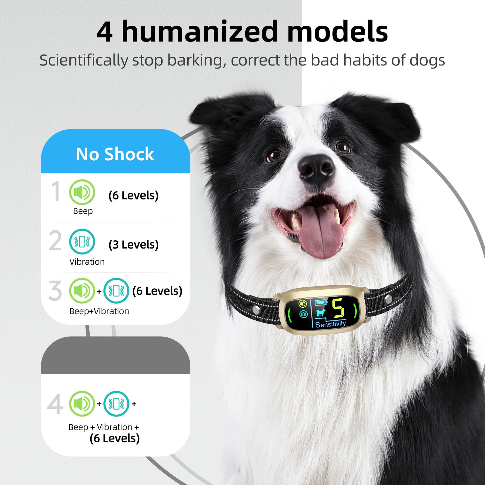 FAFAFROG bark collar gold digital display emphasizes status and battery during sessions