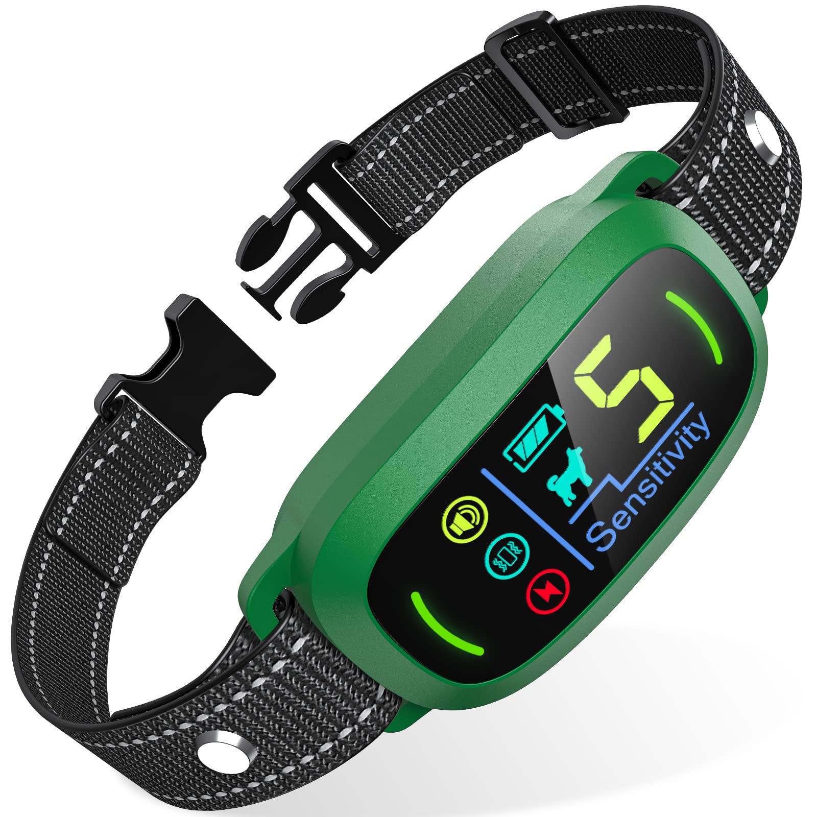 FAFAFROG Bark Collar front view shows compact green design for safe training potential